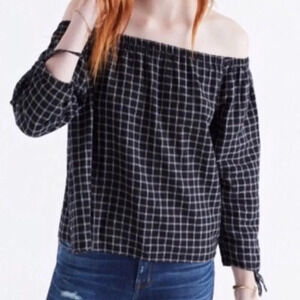 Madewell Black White Windowpane Off Shoulder Top